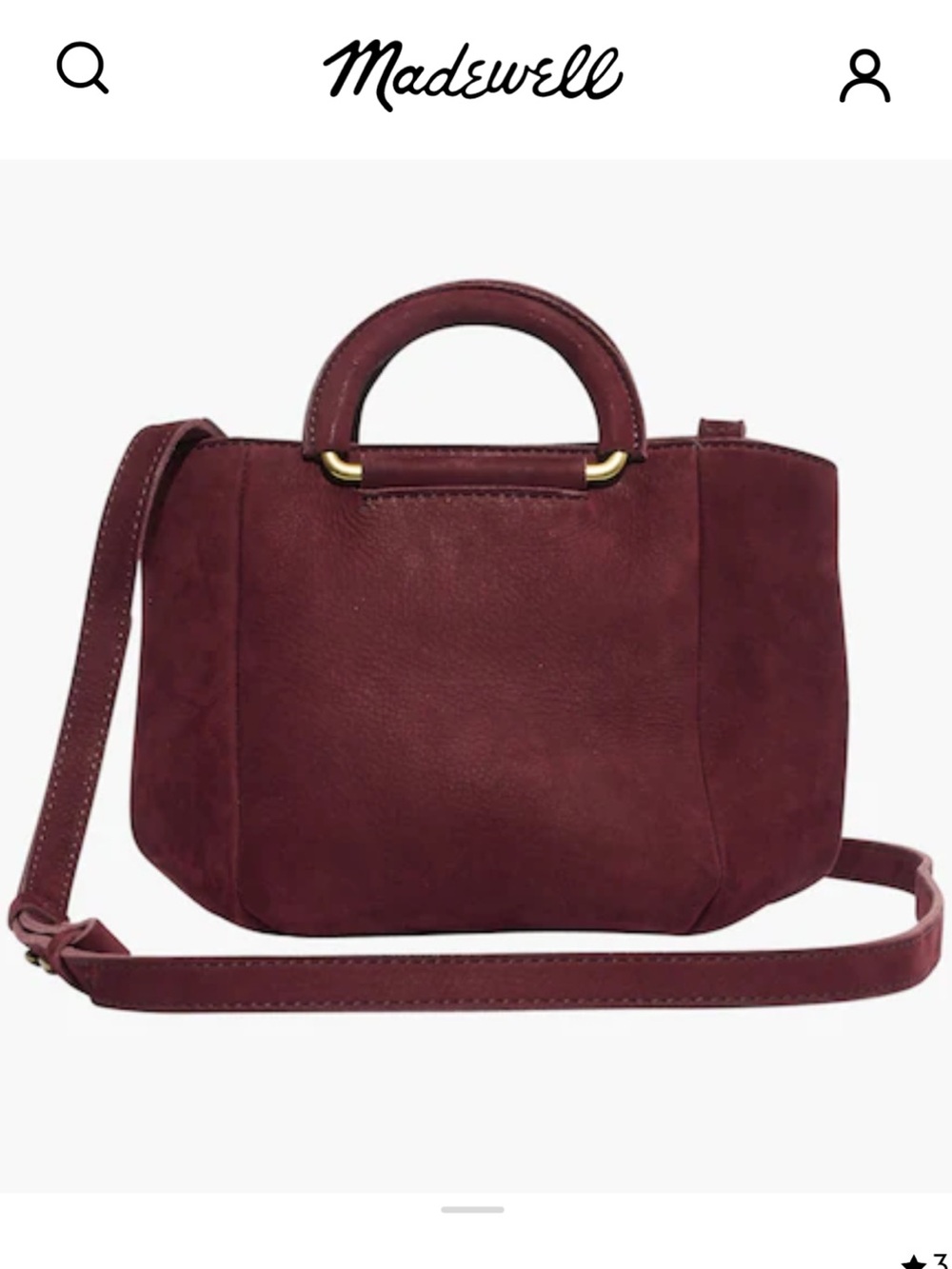 NWT Madewell Burgundy Suede Satchel Crossbody Satchel D-Ring Gold Top Handles